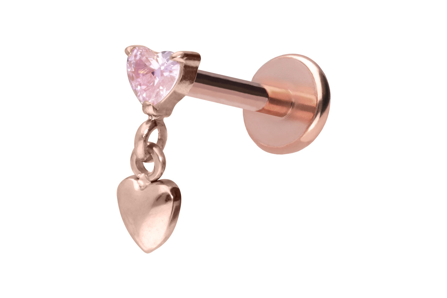 Titan Labret Piercing mit Push Fit 2 HERZEN